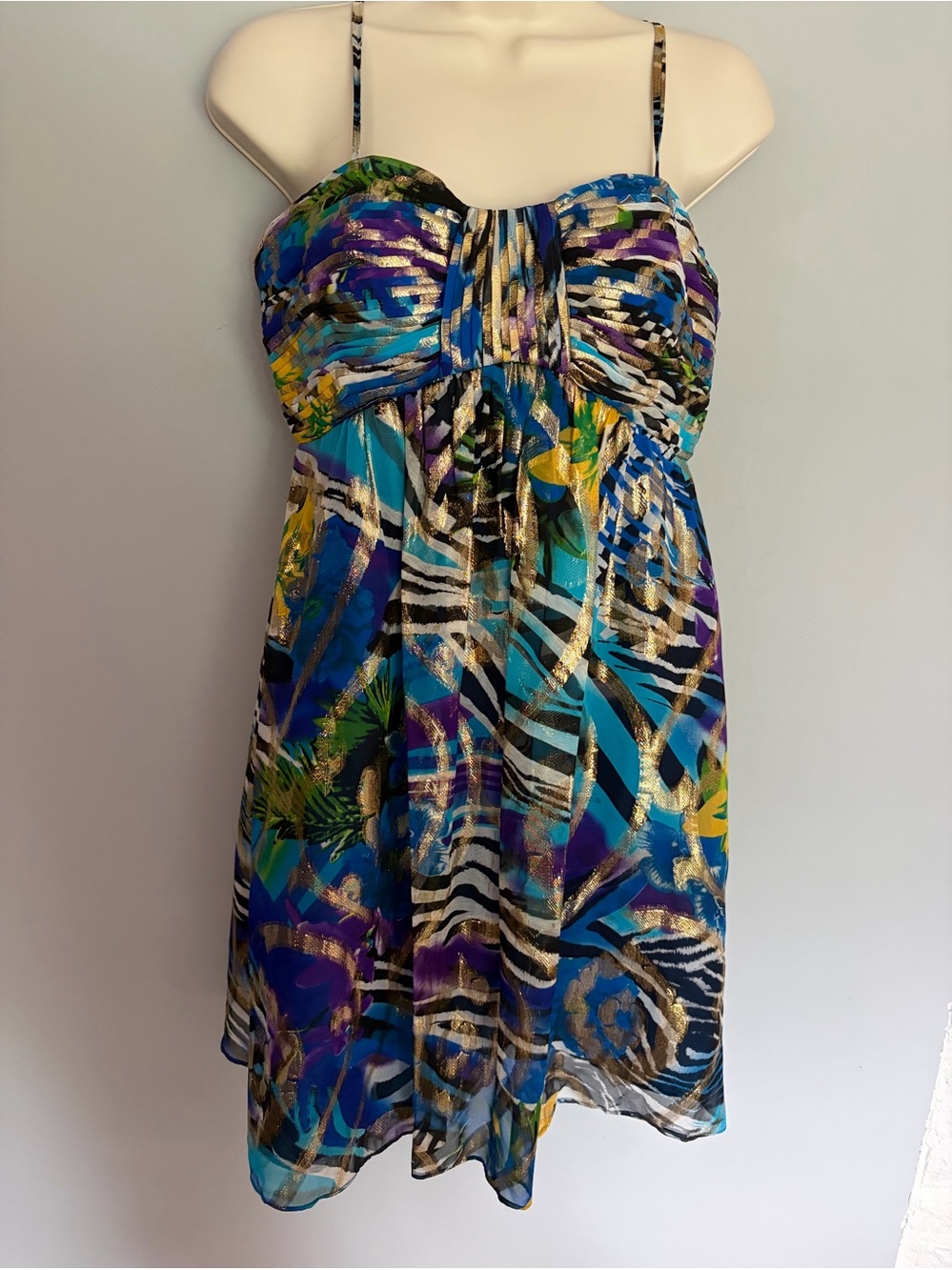 Oleg Cassini Silk Chiffon Babydoll Dress Women’s Size 2 Animal Print HOCO